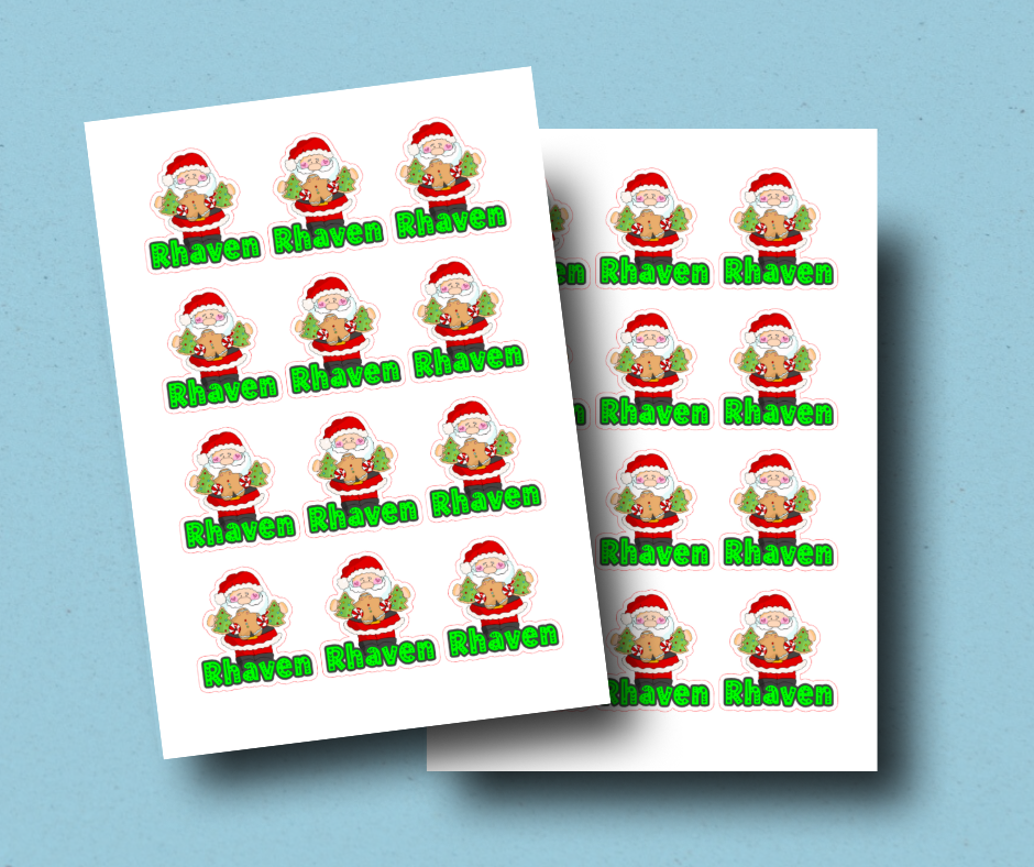 Cookie Santa - Personalised Christmas Name Label Stickers