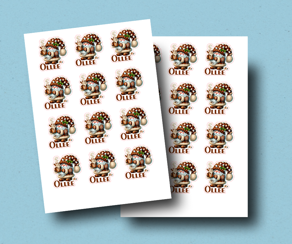 Chocolate gnome - Personalised Christmas Name Label Stickers