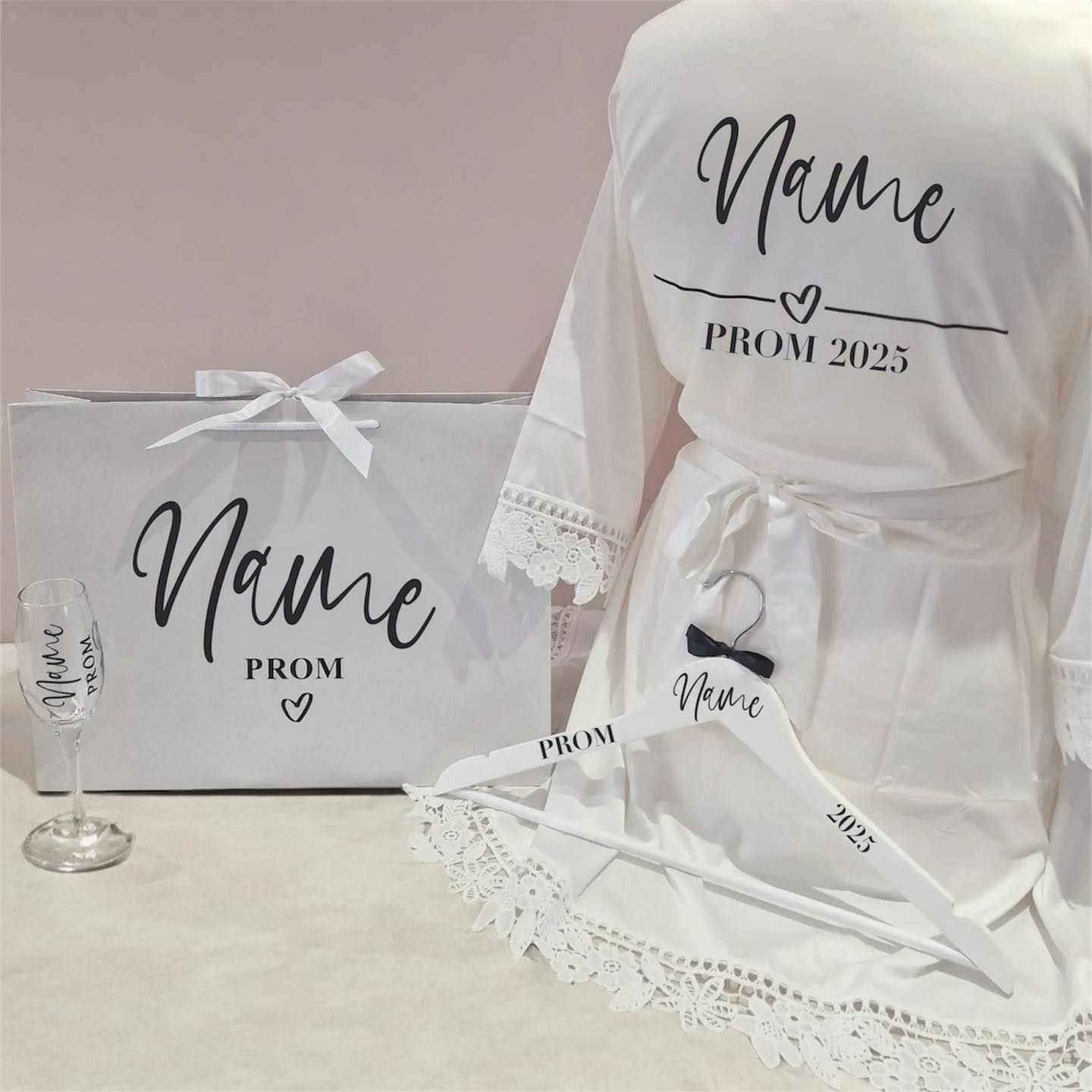 Prom Set - Robe, glass,hanger and Gift bag - All bits printed