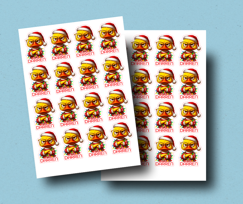 Grumpy Duck - Personalised Christmas Name Label Stickers