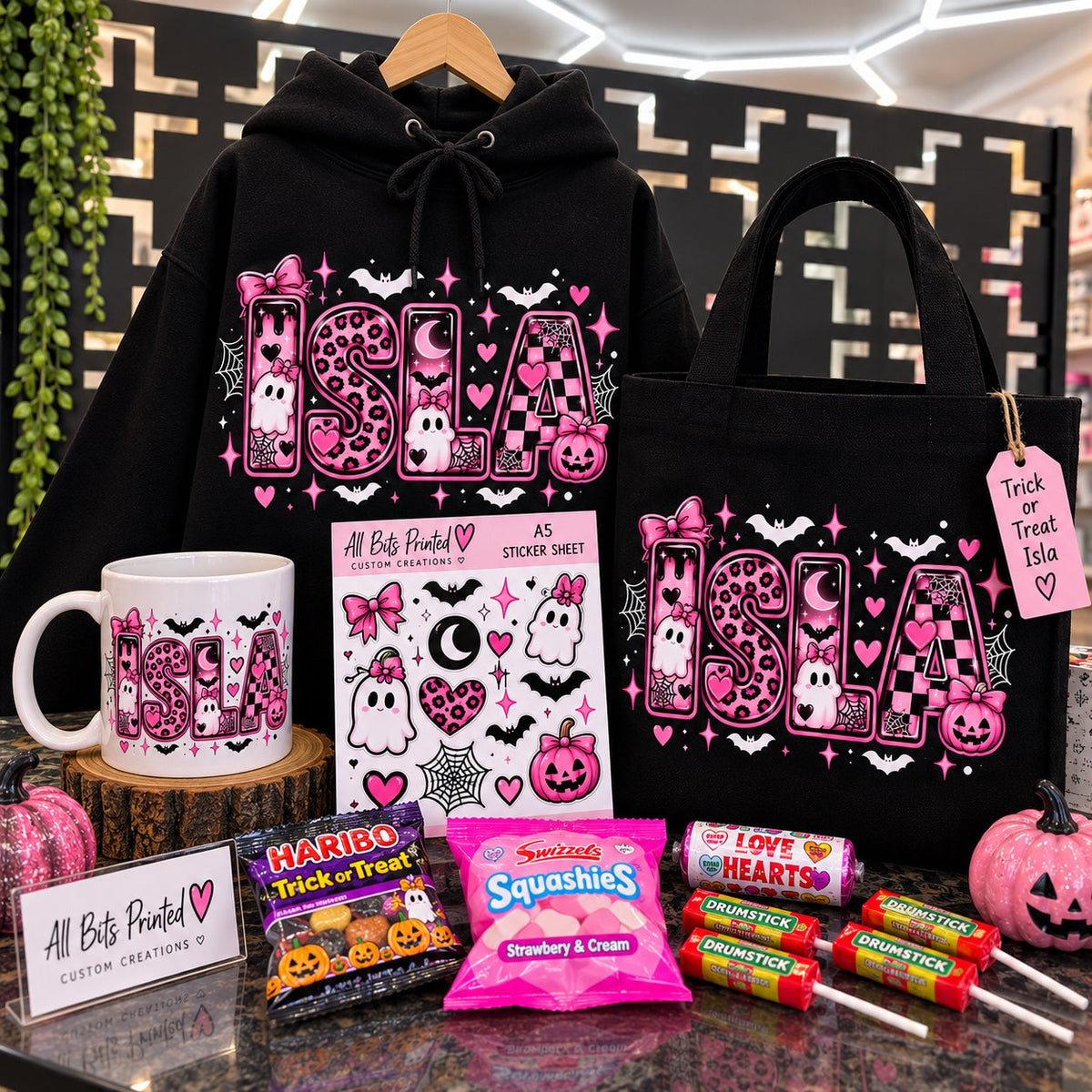 Isla personalised Halloween trick or treat gift set
