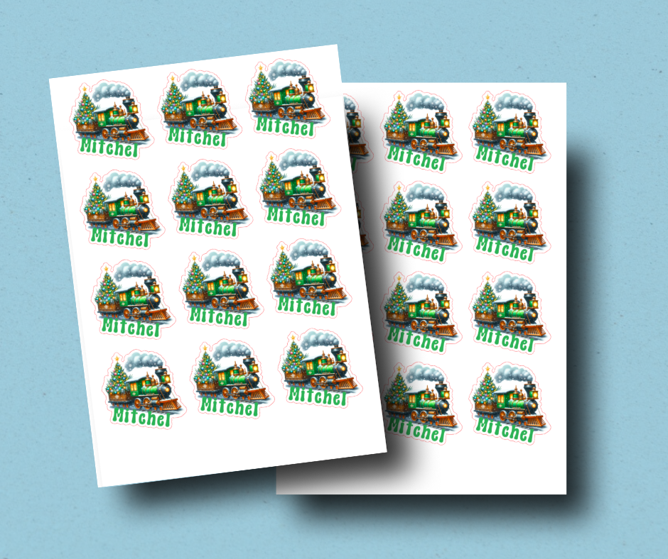 Festive Train - Personalised Christmas Name Label Stickers