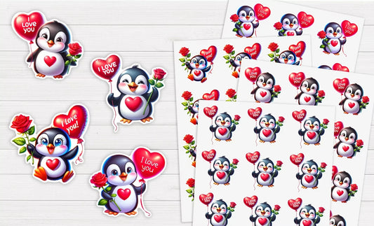 Valentines Penguin Stickers - All bits printed 
