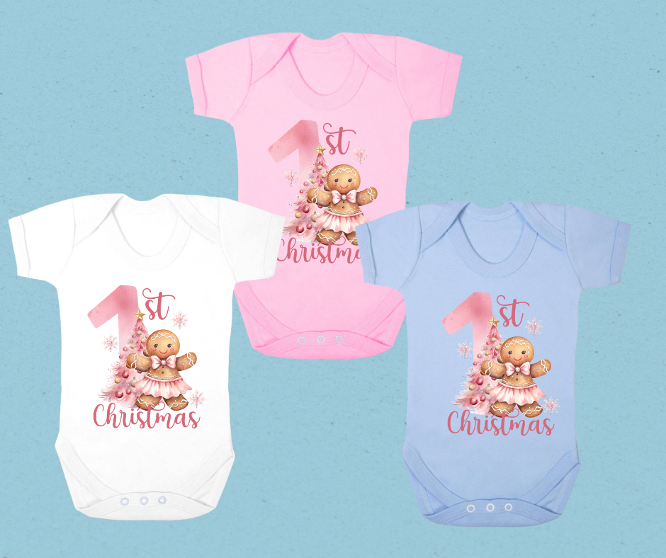 Baby's 1st Christmas Bodysuit - Pink 1st Christmas Gingerbread