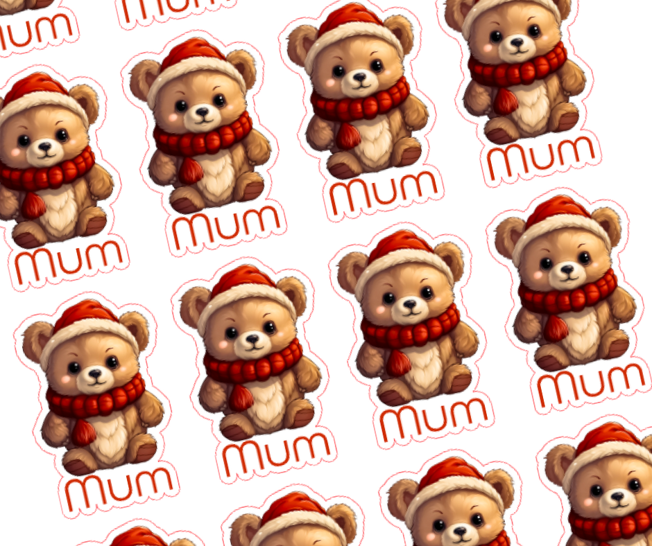 Teddy Bear - Personalised Christmas Name Label Stickers
