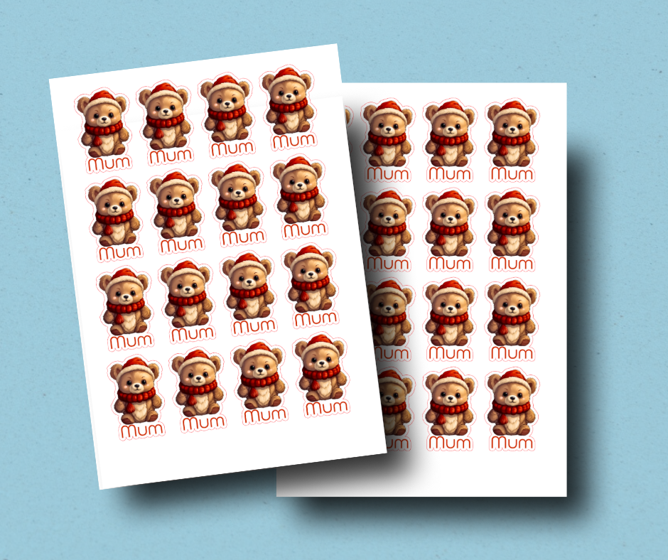 Teddy Bear - Personalised Christmas Name Label Stickers