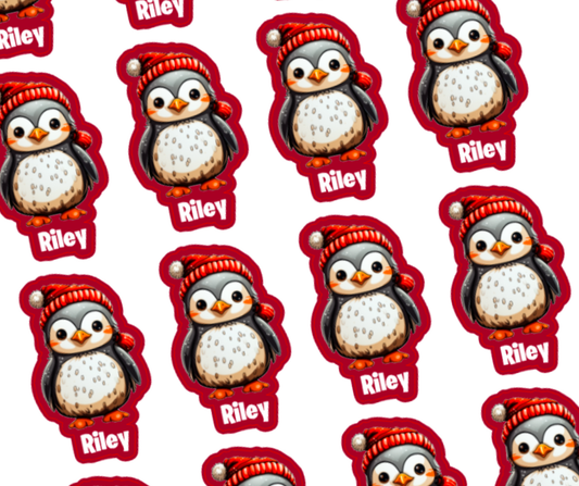 Christmas penguin - Personalised Christmas Name Label Stickers