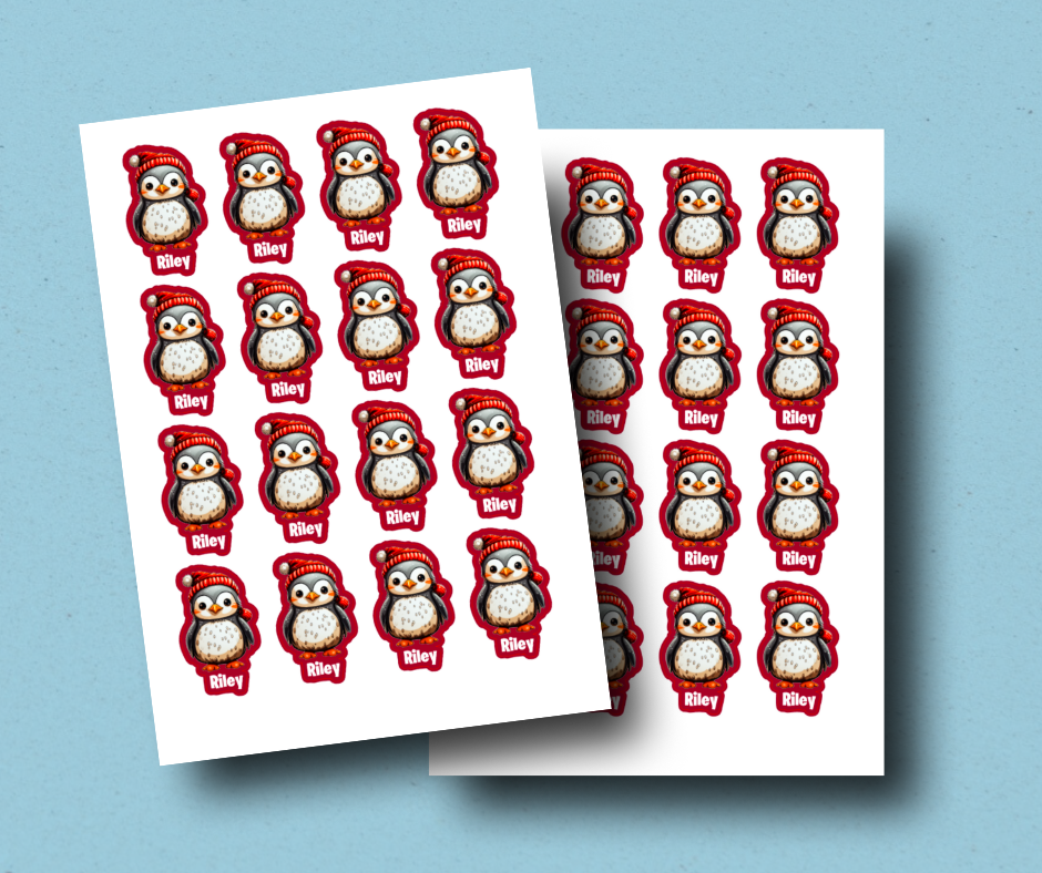 Christmas penguin - Personalised Christmas Name Label Stickers