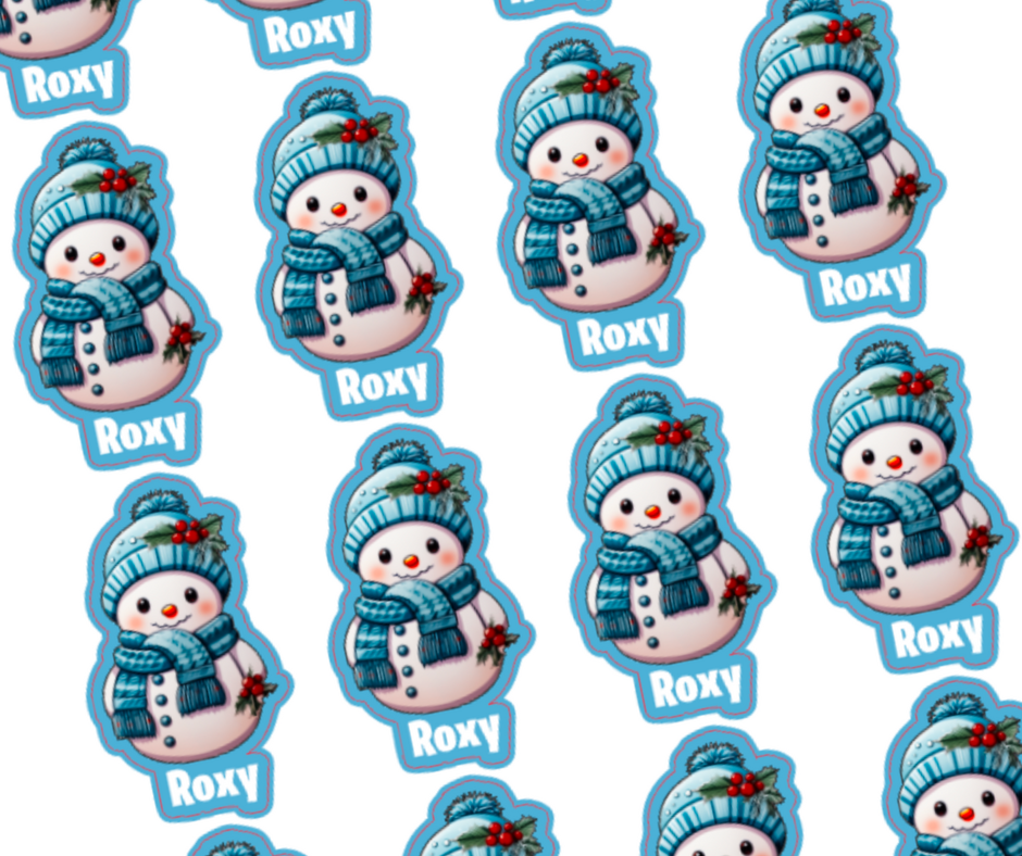 Blue snowman - Personalised Christmas Name Label Stickers