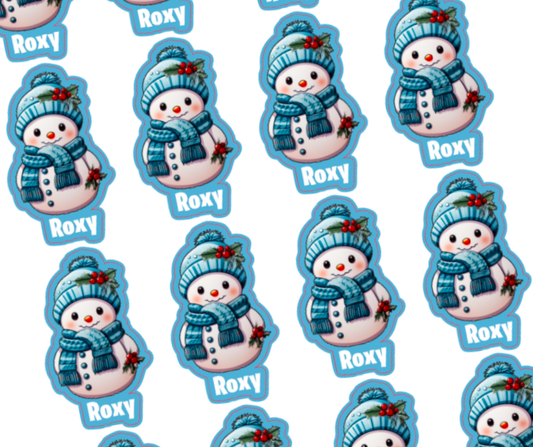 Blue snowman - Personalised Christmas Name Label Stickers
