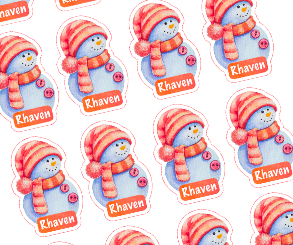 Orange snowman - Personalised Christmas Name Label Stickers