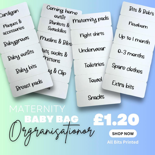 6 Custom Labels - Maternity Baby Bag - All bits printed 