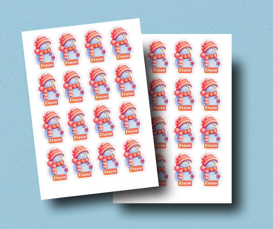 Orange snowman - Personalised Christmas Name Label Stickers