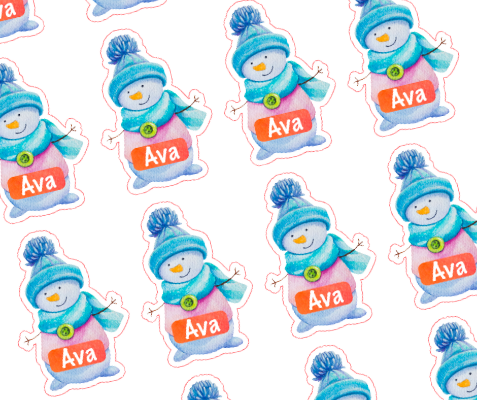 Blue Snowgirl - Personalised Christmas Name Label Stickers