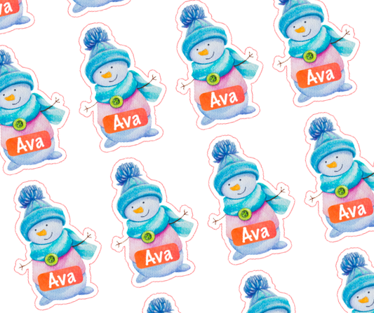 Blue Snowgirl - Personalised Christmas Name Label Stickers