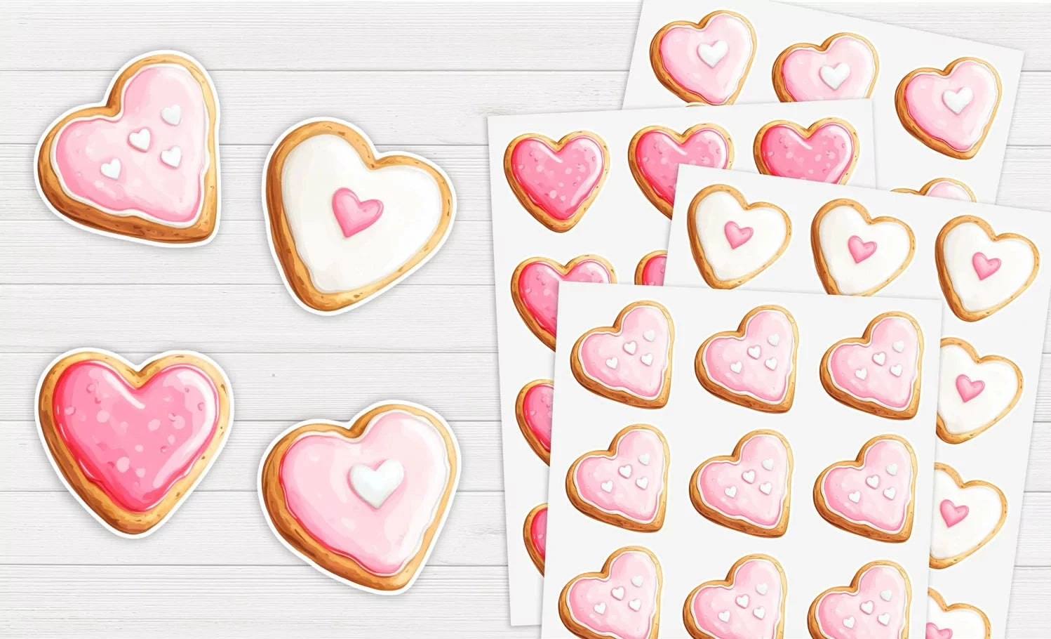 Valentines Heart Cookie Stickers - All bits printed 