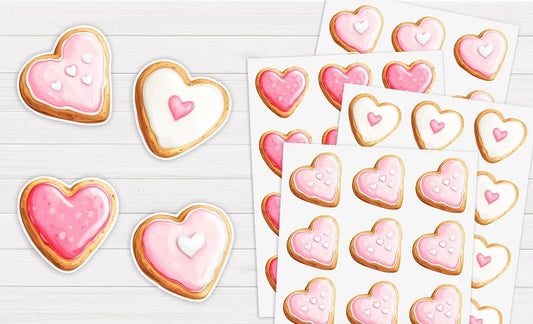 Valentines Heart Cookie Stickers - All bits printed 