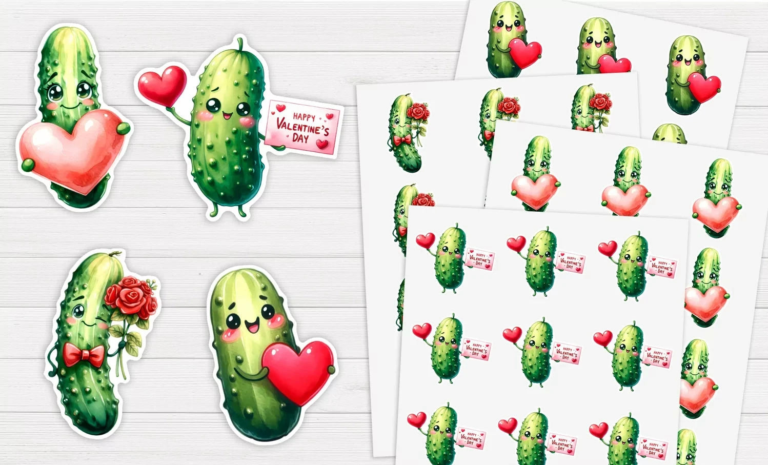 Valentines Pickles Stickers - All bits printed 