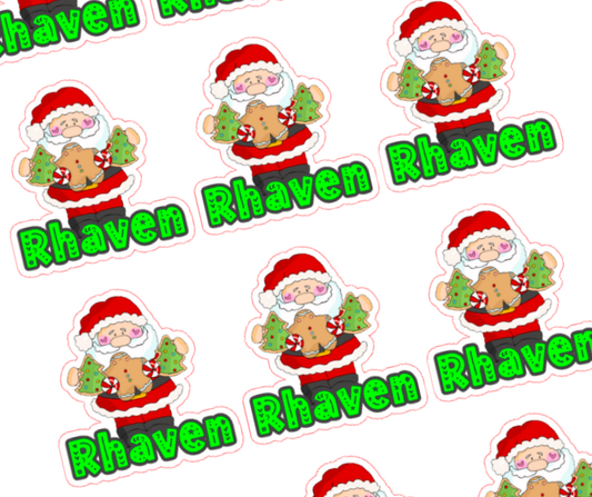 Cookie Santa - Personalised Christmas Name Label Stickers