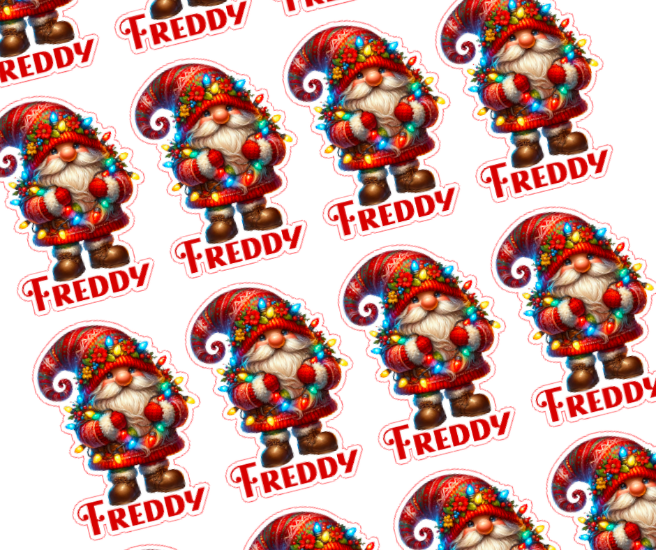 Christmas Light Gnome - Personalised Christmas Name Label Stickers