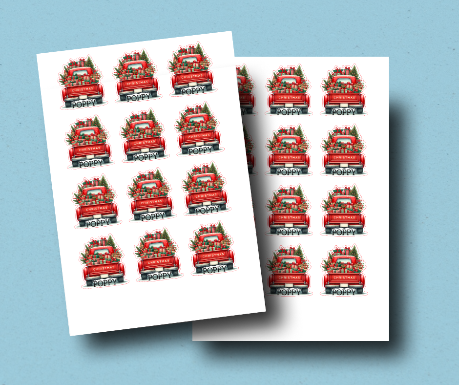 Christmas Themed Truck - Personalised Christmas Name Label Stickers