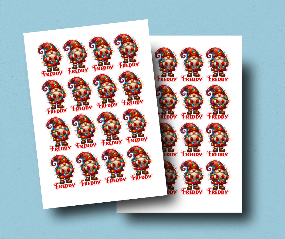 Christmas Light Gnome - Personalised Christmas Name Label Stickers