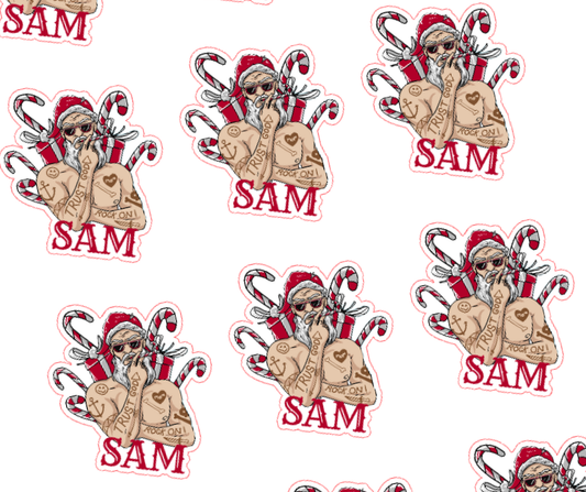 Tattooed Santa - Personalised Christmas Name Label Stickers