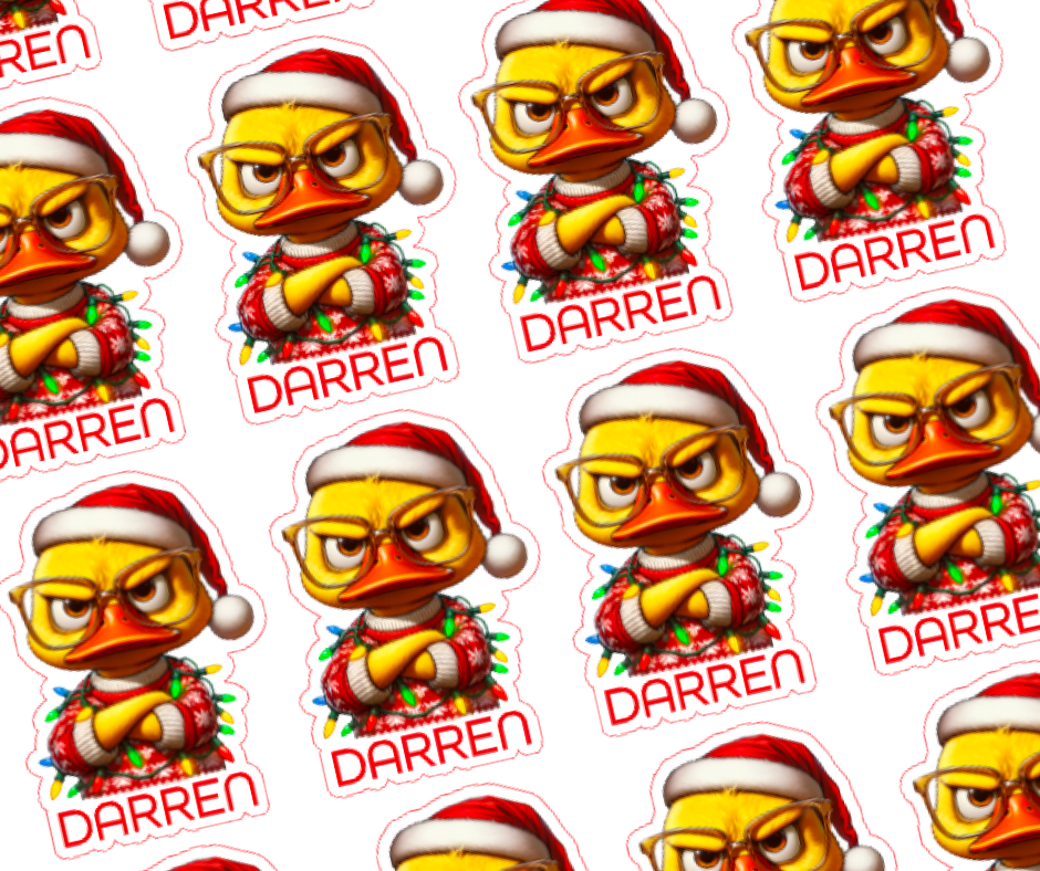 Grumpy Duck - Personalised Christmas Name Label Stickers
