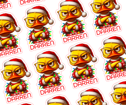 Grumpy Duck - Personalised Christmas Name Label Stickers