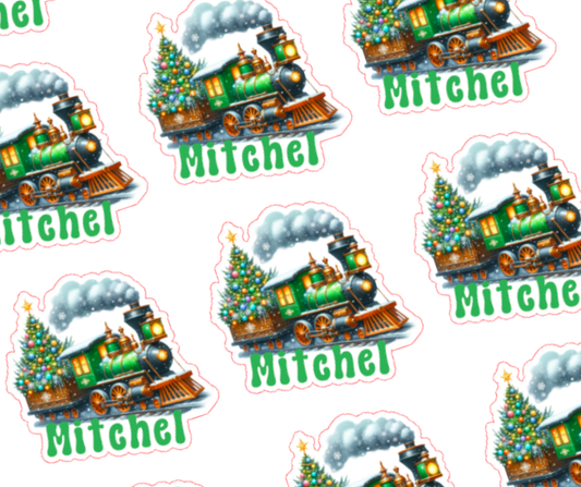 Festive Train - Personalised Christmas Name Label Stickers