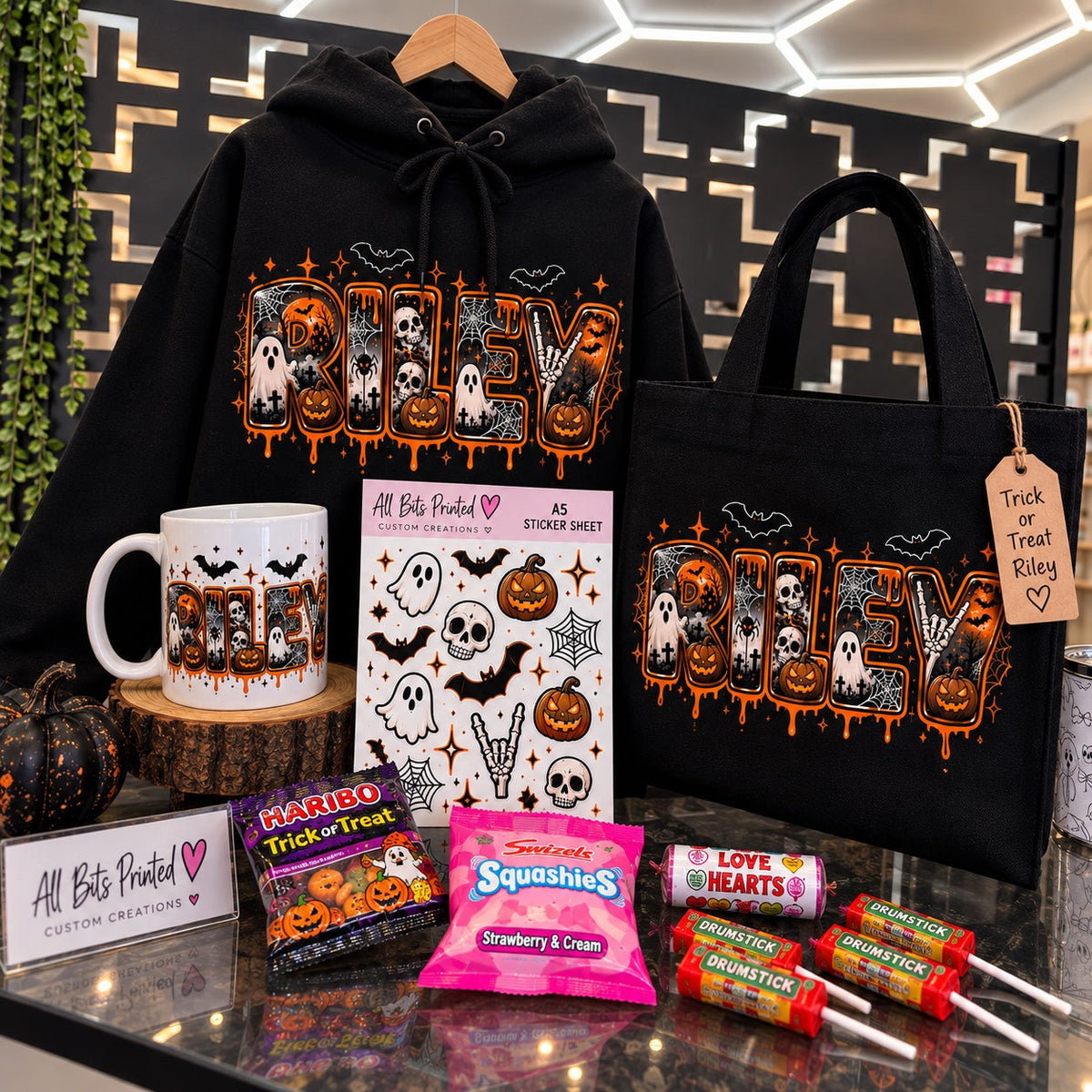 Riley personalised Halloween trick or treat gift set
