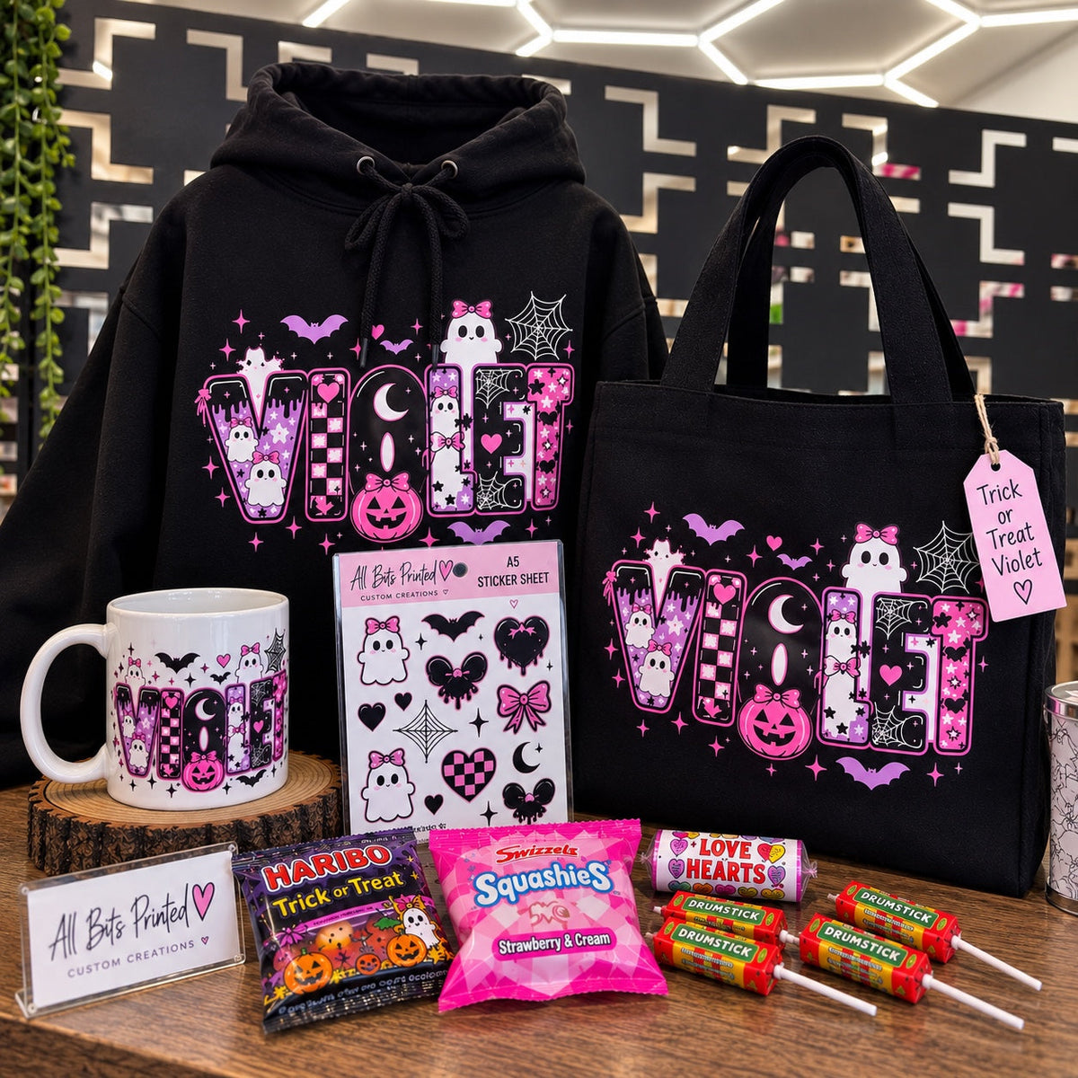 Violet personalised Halloween trick or treat gift set