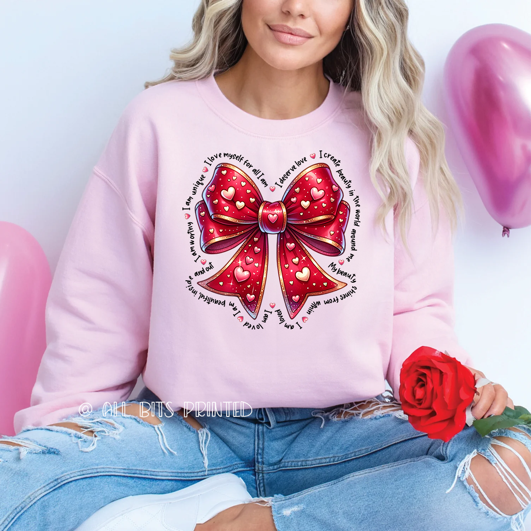 Red Self love valentines bow sweatshirt - All bits printed 