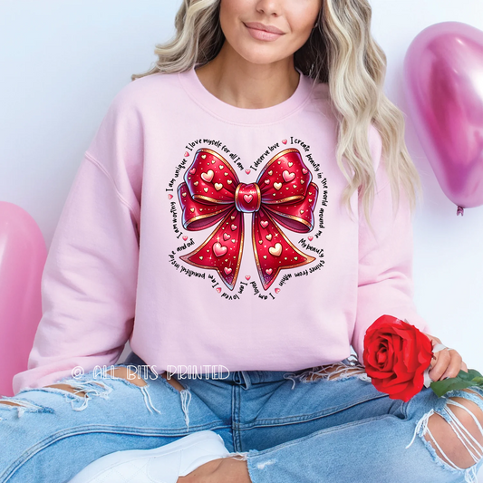 Red Self love valentines bow sweatshirt - All bits printed 