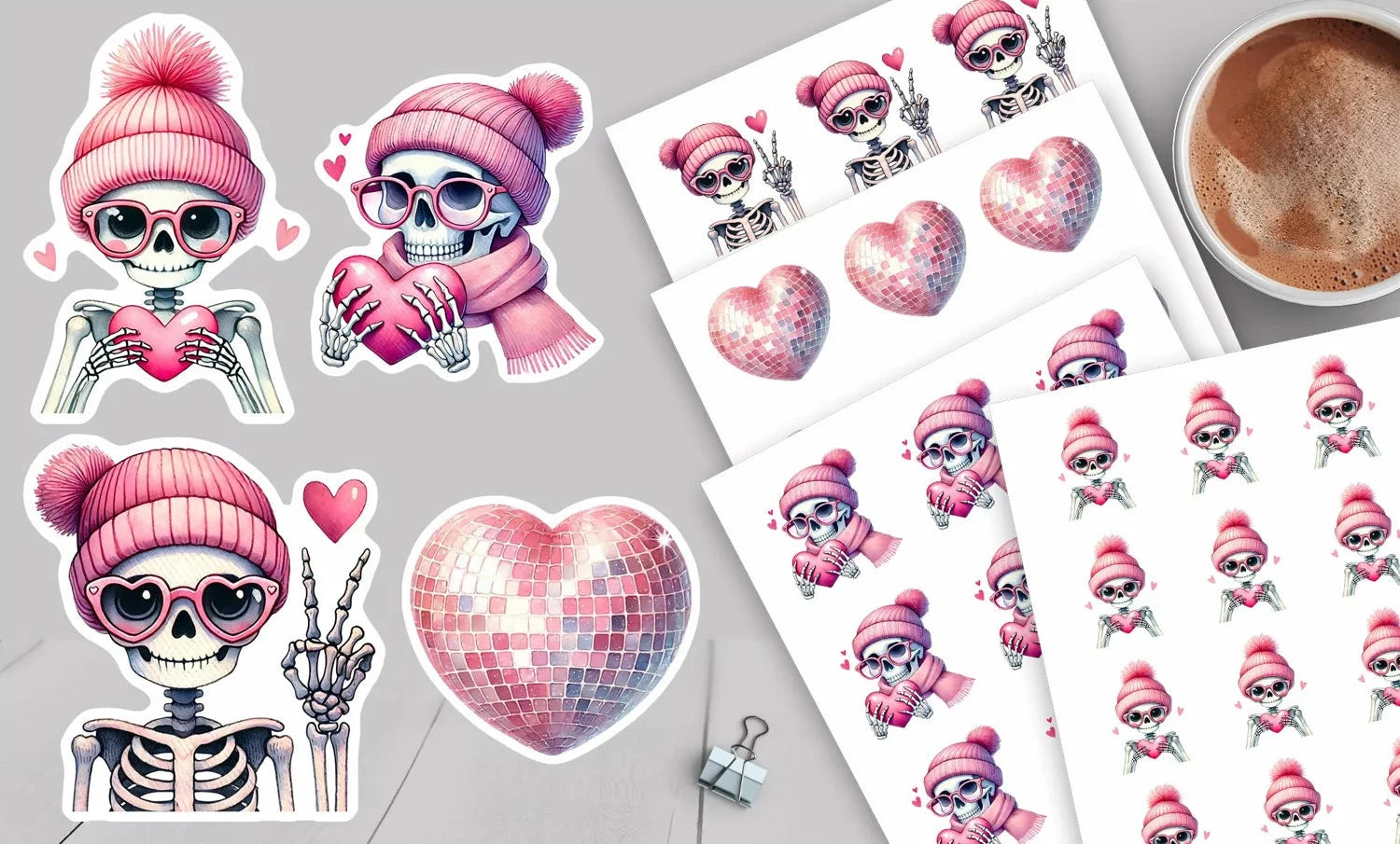 Valentines Skeleton Stickers - All bits printed 