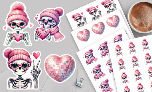 Valentines Skeleton Stickers - All bits printed 